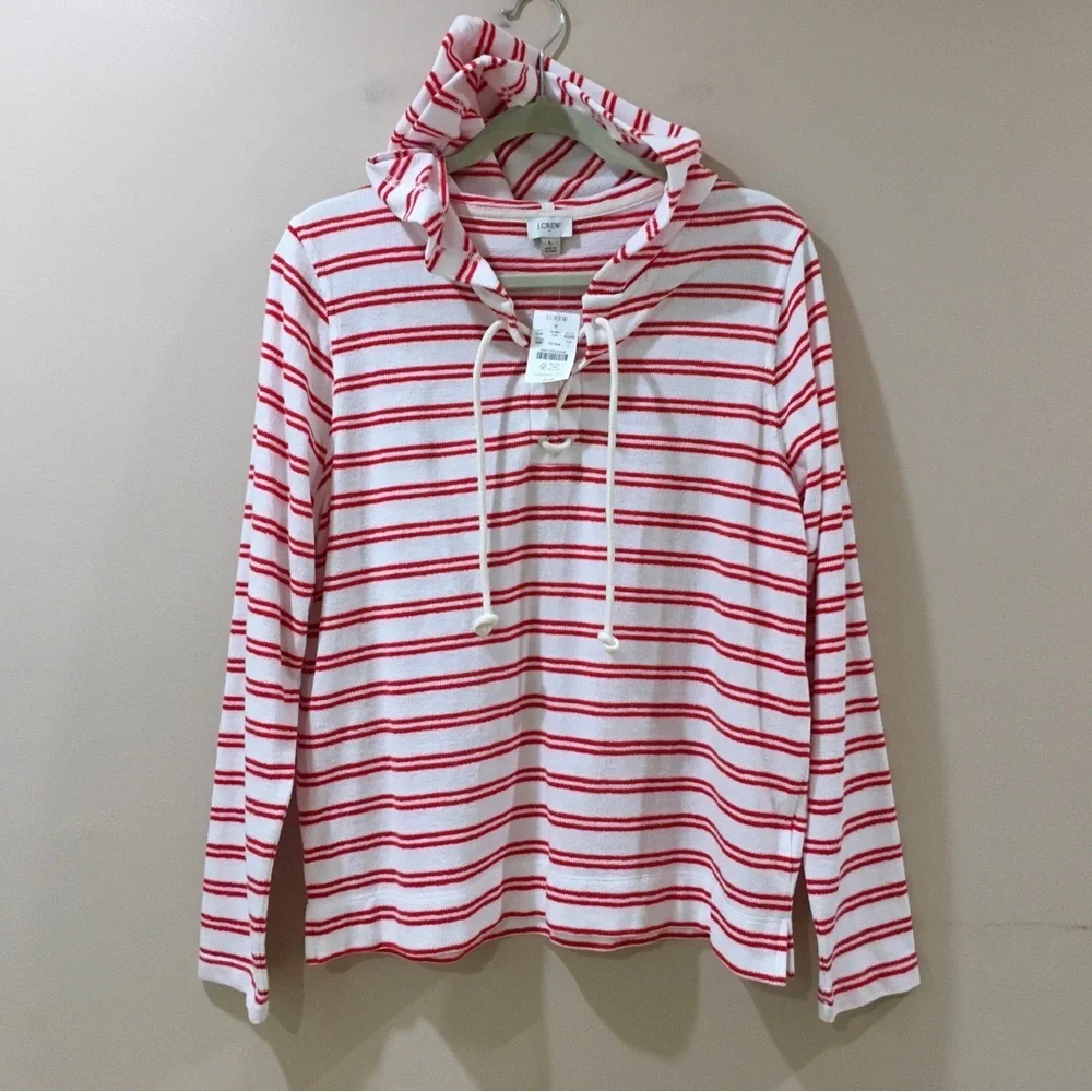 J.Crew white Orange Striped towel terry open sweater top hoodie - Picture 1 of 7